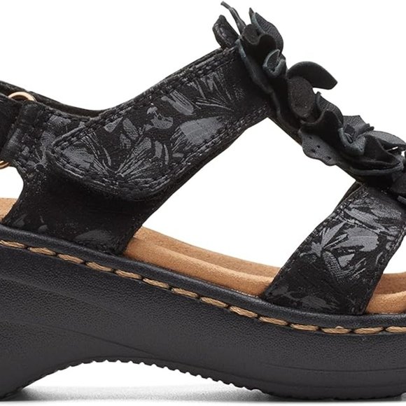 NWT Clarks Collection Women's Size 8 Med BLACK TEXTILE Floral Detail Sandals - Picture 4 of 12